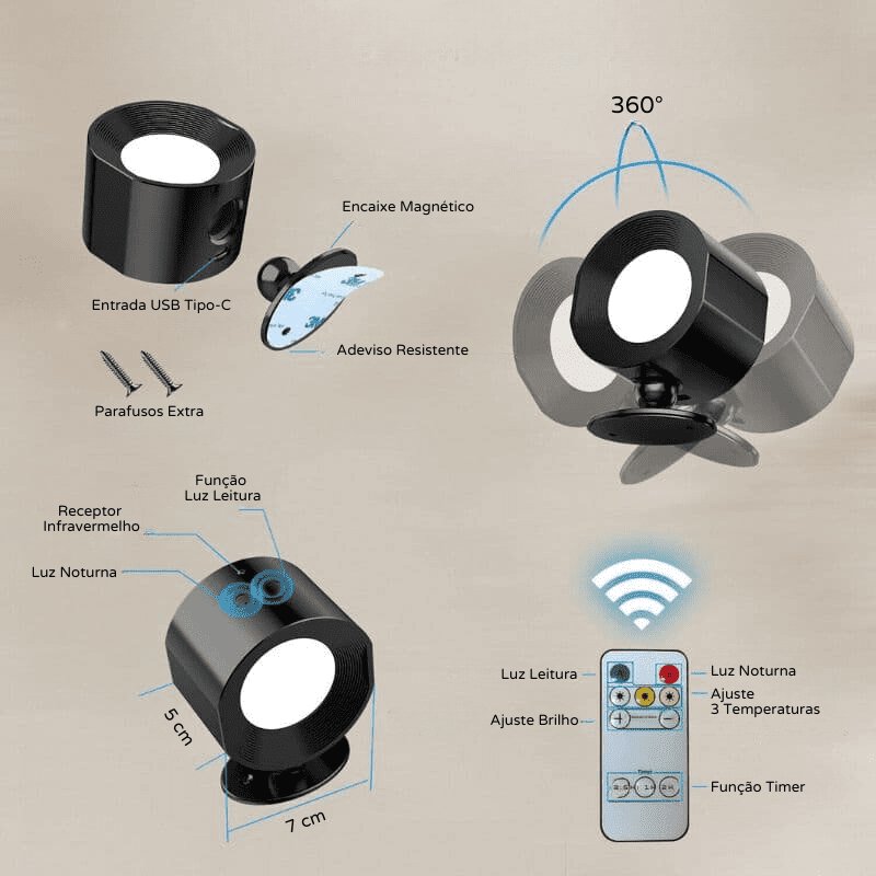 Arandela de Parede Interna LED Bifocal Sem Fio Zeraffe - Zeraffe | Novidades exclusivas e produtos que facilitam sua vida