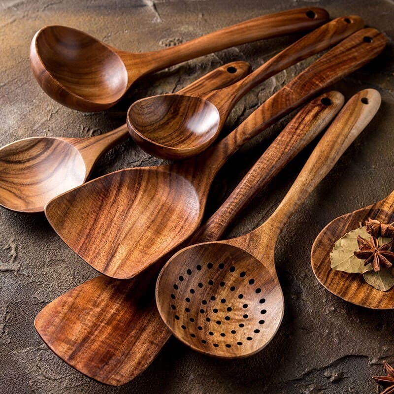 Kit Utensílios de Cozinha 7 Peças de Madeira - Zeraffe | Novidades exclusivas e produtos que facilitam sua vida