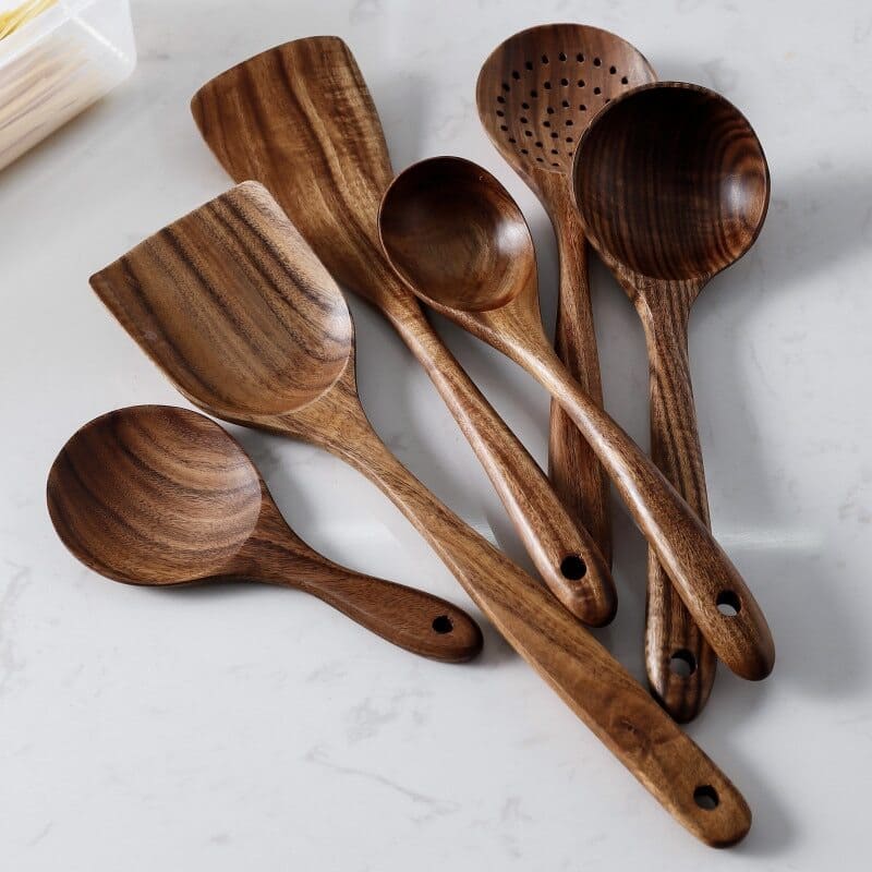 Kit Utensílios de Cozinha 7 Peças de Madeira - Zeraffe | Novidades exclusivas e produtos que facilitam sua vida