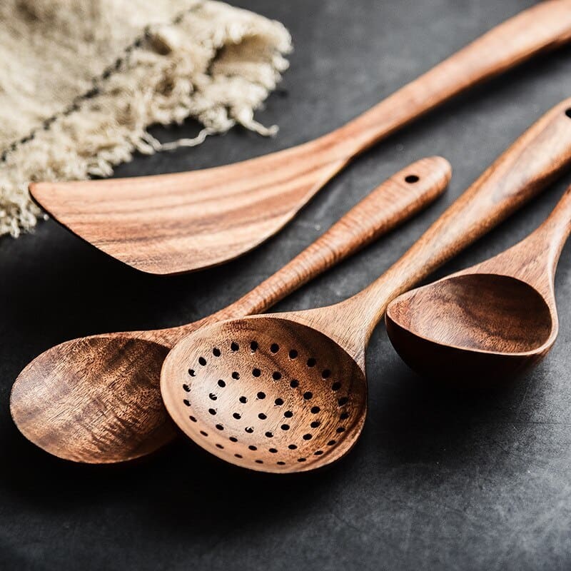 Kit Utensílios de Cozinha 7 Peças de Madeira - Zeraffe | Novidades exclusivas e produtos que facilitam sua vida