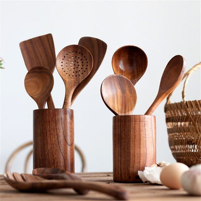 Kit Utensílios de Cozinha 7 Peças de Madeira - Zeraffe | Novidades exclusivas e produtos que facilitam sua vida