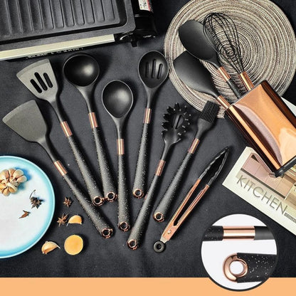 Kit Utensílios de Cozinha Silicone 10 Peças Com Organizador Rosé - Zeraffe | Novidades exclusivas e produtos que facilitam sua vida