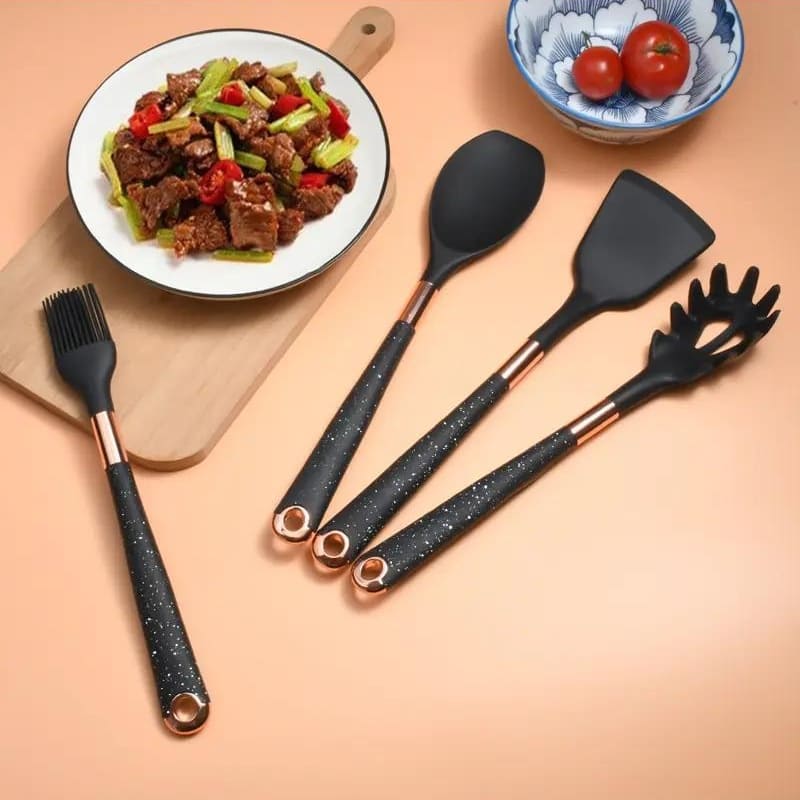 Kit Utensílios de Cozinha Silicone 10 Peças Com Organizador Rosé - Zeraffe | Novidades exclusivas e produtos que facilitam sua vida