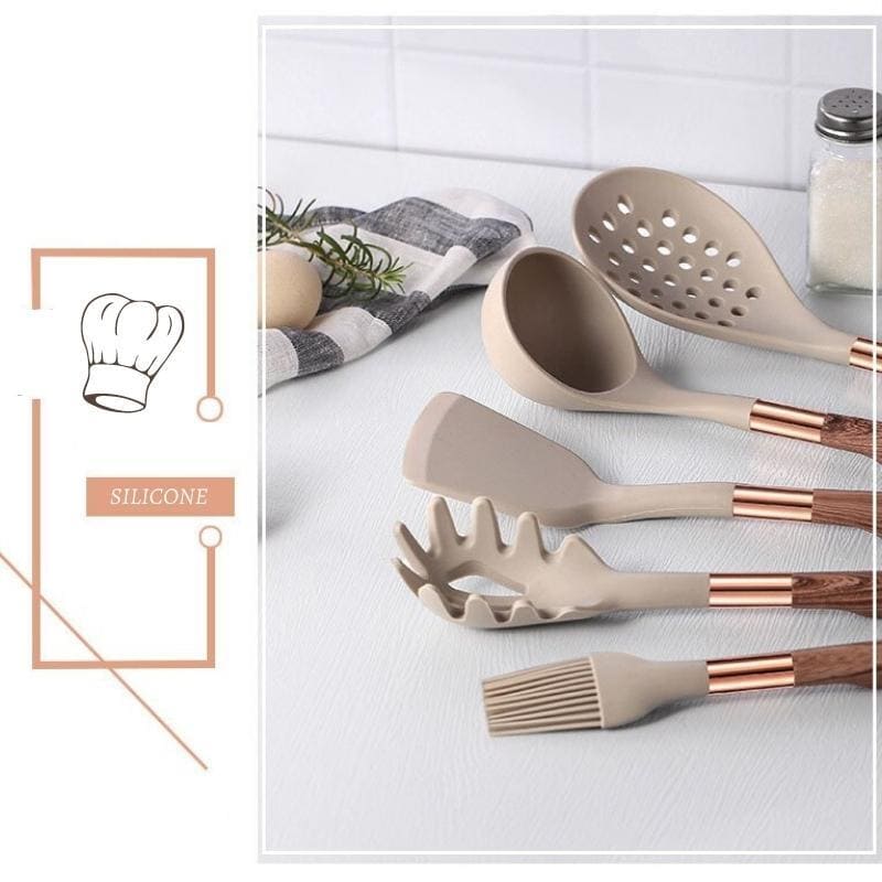 Kit Utensílios de Cozinha Silicone 10 Peças Com Organizador Rosé - Zeraffe | Novidades exclusivas e produtos que facilitam sua vida