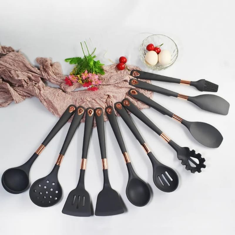 Kit Utensílios de Cozinha Silicone 10 Peças Com Organizador Rosé - Zeraffe | Novidades exclusivas e produtos que facilitam sua vida