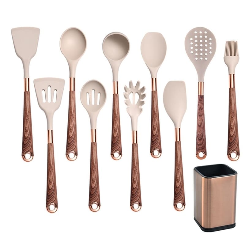 Kit Utensílios de Cozinha Silicone 10 Peças Com Organizador Rosé - Zeraffe | Novidades exclusivas e produtos que facilitam sua vida