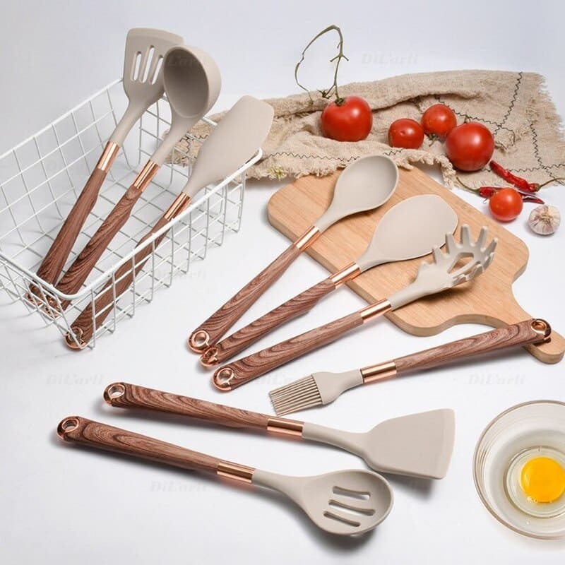 Kit Utensílios de Cozinha Silicone 10 Peças Com Organizador Rosé - Zeraffe | Novidades exclusivas e produtos que facilitam sua vida