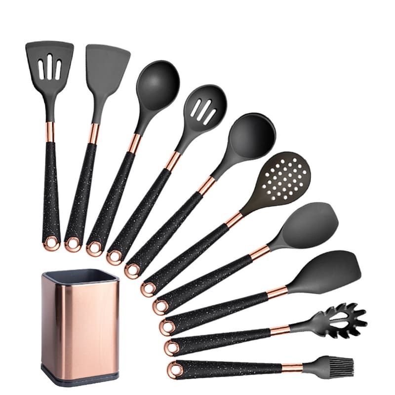 Kit Utensílios de Cozinha Silicone 10 Peças Com Organizador Rosé - Zeraffe | Novidades exclusivas e produtos que facilitam sua vida