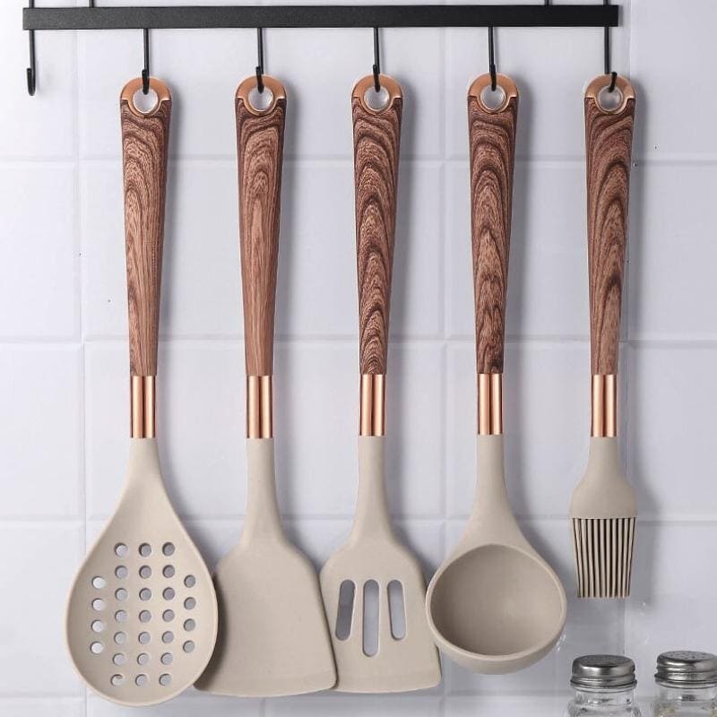 Kit Utensílios de Cozinha Silicone 10 Peças Com Organizador Rosé - Zeraffe | Novidades exclusivas e produtos que facilitam sua vida