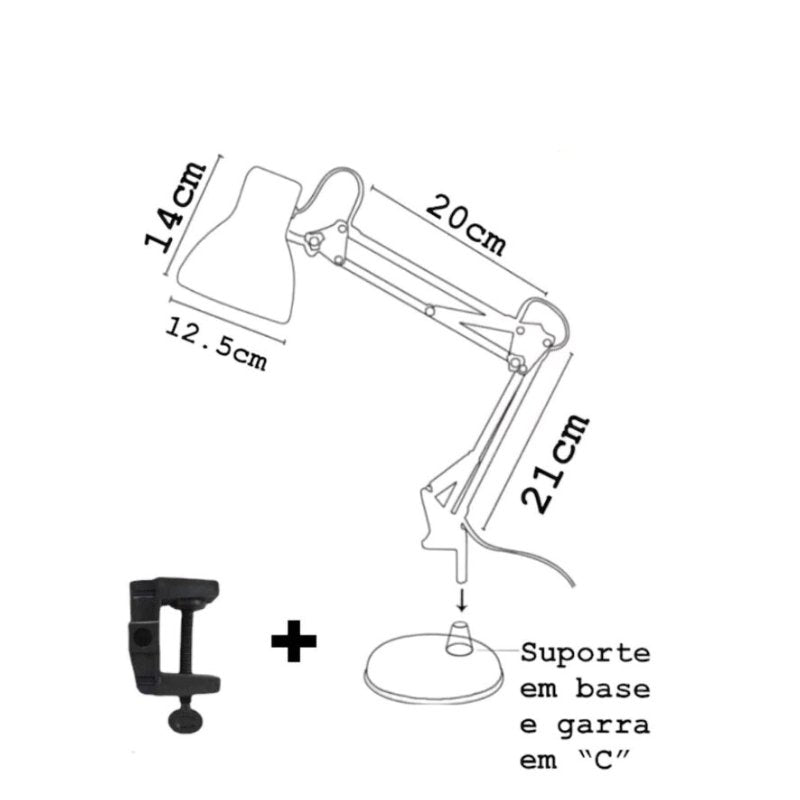 Luminária de Mesa Escritório Articulada Com Fixador de Mesa - Zeraffe