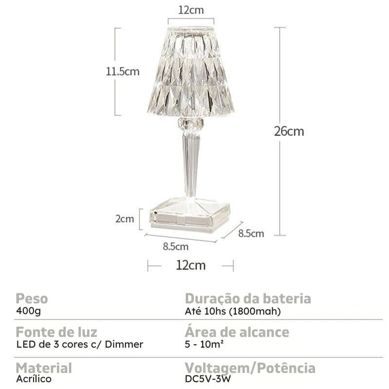 Luminária de Mesa LED Diamante USB 3 em 1 Sem Fio Zeraffe - Zeraffe | Novidades exclusivas e produtos que facilitam sua vida