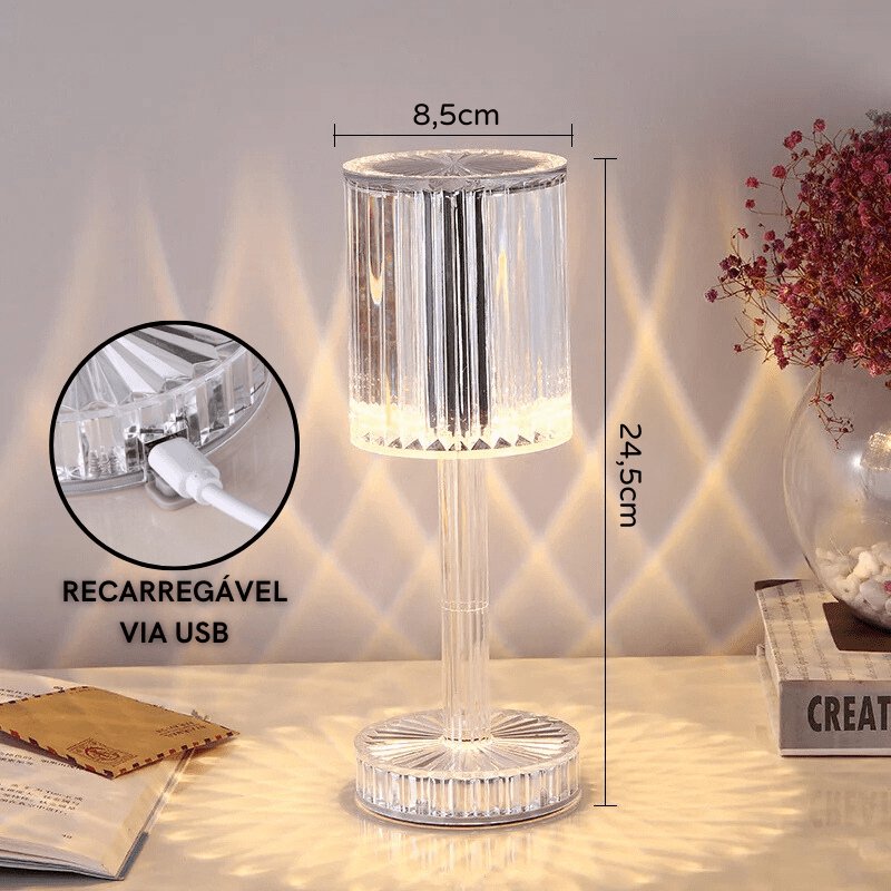 Luminária de Mesa LED Recarregável Sem Fio Cristal Zeraffe - Zeraffe | Novidades exclusivas e produtos que facilitam sua vida