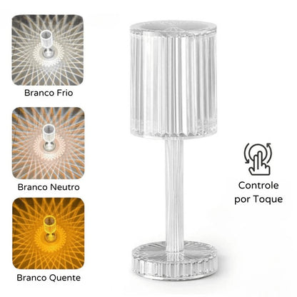 Luminária de Mesa LED Recarregável Sem Fio Cristal Zeraffe - Zeraffe | Novidades exclusivas e produtos que facilitam sua vida