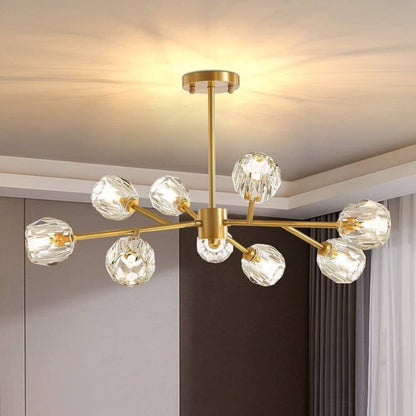 Lustre para Sala de Jantar Cristal e Metal Dourado - Zeraffe