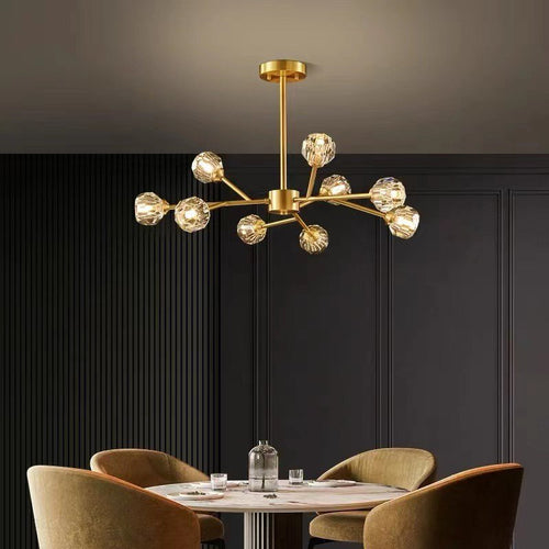 Lustre para Sala de Jantar Cristal e Metal Dourado - Zeraffe