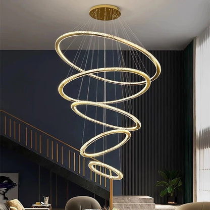 Lustre Pendente 5 Anéis LED Dourado 96W Bivolt - Zeraffe