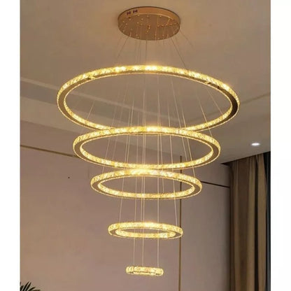 Lustre Pendente 5 Anéis LED Dourado 96W Bivolt - Zeraffe