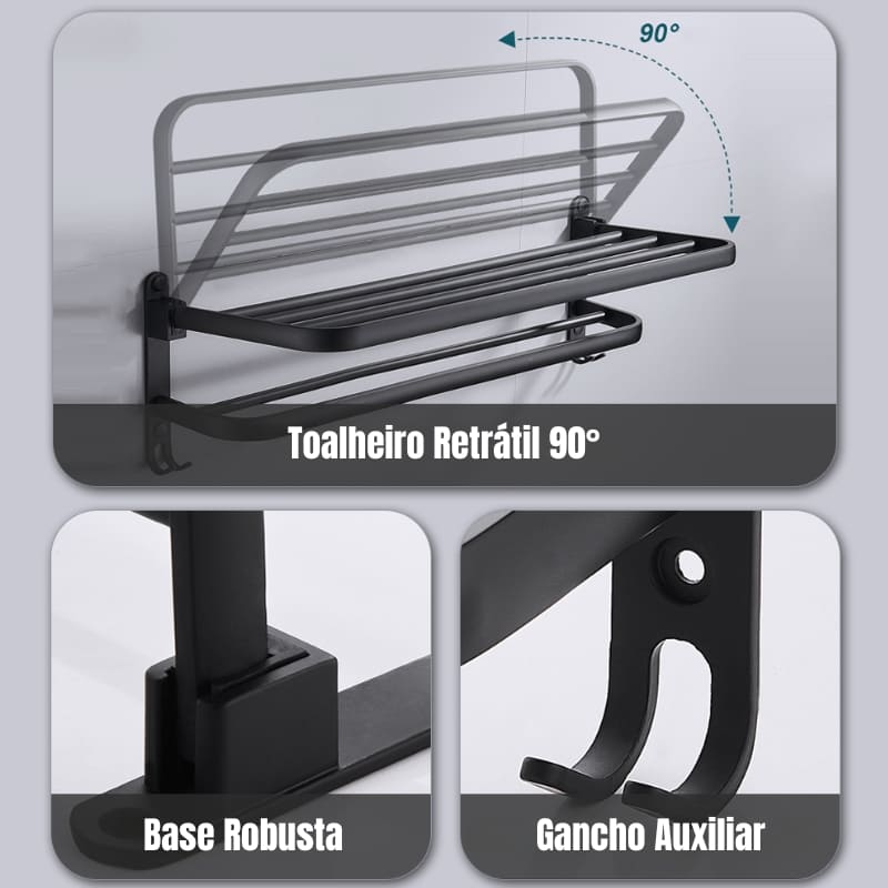 Toalheiro Duplo Retrátil Porta Toalha de Banho Alumínio Zeraffe - Zeraffe | Novidades exclusivas e produtos que facilitam sua vida